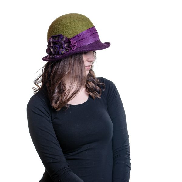 Zöld-lila női vintage gyapjú kalap
